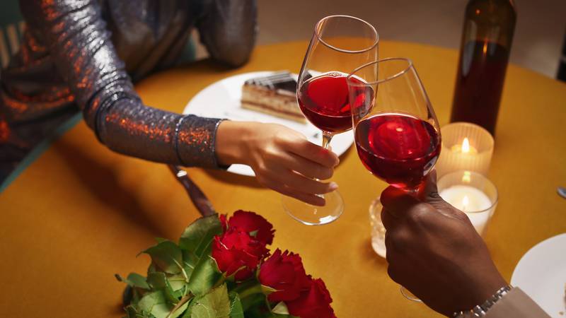 African-American couple celebrating Valentine's Day at home