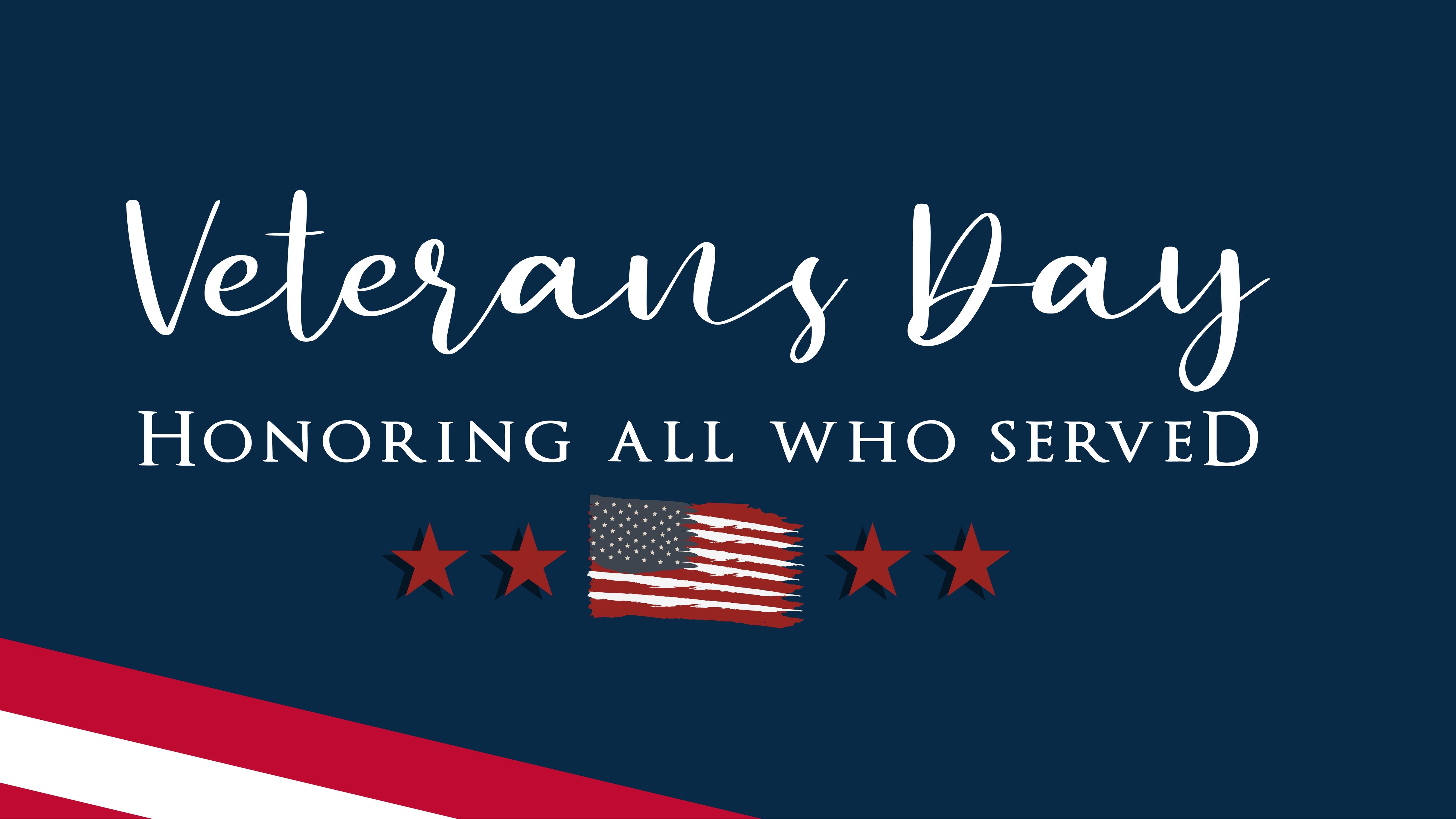 Veterans day. Honoring all who served. November 11 with american flag